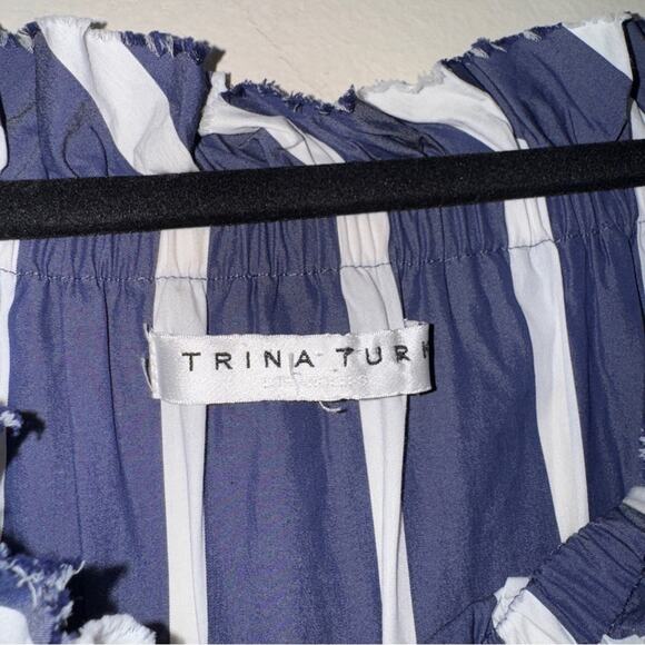 Trina Turk Cattleya Off the Shoulder Midi Dress Blue White Size M-L - Picture 3 of 5